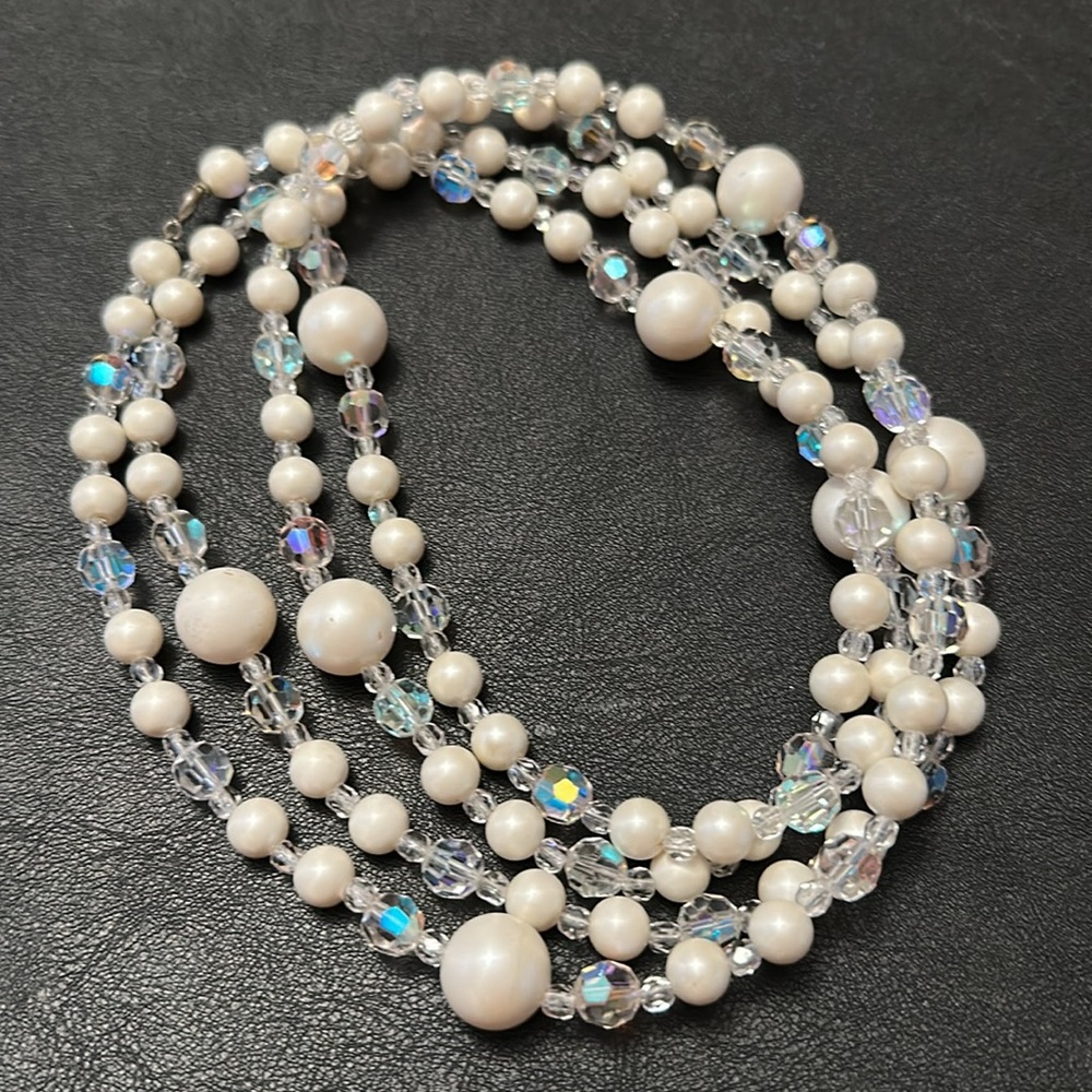 AB Clear Crystal & Resin Bead Spring C Clasp 58” Necklace